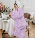 PAVILIA Womens Housecoat Zip Robe, Sherpa Zip Up Front Robe Bathrobe, Fuzzy Warm Zipper House Coat Lounger for Women Ladies Elderly with Pockets, Fluffy Fleece Long - Lavender Purple (Small/Medium)