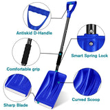 Portable Snow Shovel, 2024 New Upgrade Snow Shovels for Car Driveway, Lightweight Aluminum Portable Adjustable Large Capacity Shovel for Car, Camping,Snowman and Emergency(Blue)