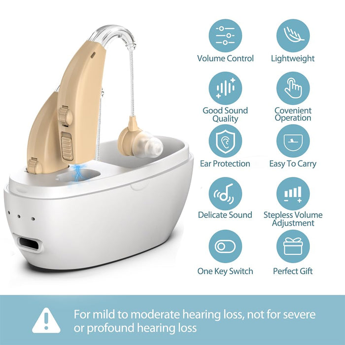 Hearing Aids for Seniors,Rechargeable Hearing Amplifier with Noise Cancelling,Adjustable Volume Control,One Pair Hearing Assist Devices with Charging Box