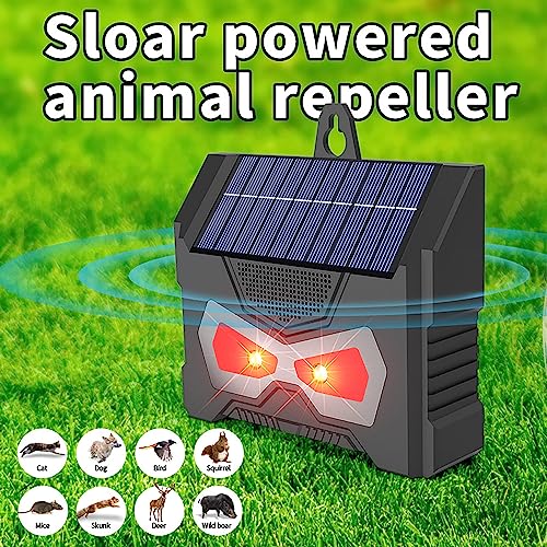 Solar Powered Nocturnal Animal Repeller, Predator Control with Bright Strobe LED Lights Repellent Device, Outdoor Deterrent Coyote Raccoon Deer Fox Skunk Squirrel for Garden