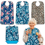 EpoBob 3 Pack Adult Bibs with Crumb Catcher, Washable and Adjustable Adult Bibs for Women Elderly Seniors Floret 02