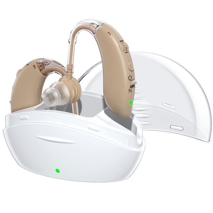Rechargeable Hearing Aids for Seniors with Noise Canceling and Volume Control - Digital Hearing Amplifiers for Mild to Moderate Hearing Loss Adults with Portable Cyclic Charging Case