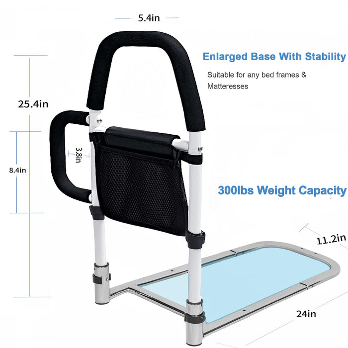 LEACHOI Bed Rails for Elderly Adults - Bed Assist Rail with Dual Grab Handles for Easily Getting in & Out of Bed, Bed Rail with Storage Pocket, fits King, Queen, Full, Twin - 300lbs