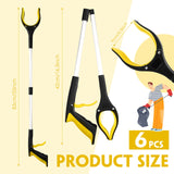 6 Pack Trash Grabber Reacher Tool for Elderly, 32" Foldable Trash Picker Upper Grabber Long Handy Mobility Aids Lightweight Reaching Tool for Pick Up Stick Arm Extension Litter Claw Picker (Yellow)