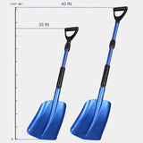 40" Collapsible Snow Shovel for Car, Emergency Snow Shovel with Ergonomic D-Grip Handle and Retractable Aluminum Handle, Portable Compact Snow Shovel for Car Trunk Snowmobiles Camping, Blue