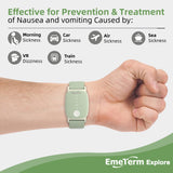 EmeTerm Explore Mint Green Anti-Nausea Wristband IP67 Waterproof Morning Motion Travel Sickness Vomit Relief Rechargeable Classic Strap Design No Gel Drug Free Without Side Effects