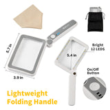 GUCOO Magnifying Glass with Light for Close Work Reading 3.5X Folding Handheld Led Illuminated Lighted Rectangle Magnifier for Jewelers Seniors Large Hand Held Magnifying Lens for Book Jewelry Coins