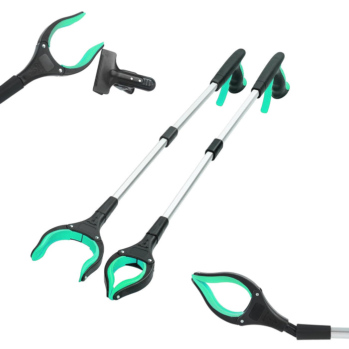 Ruizzrlhb Grabber Reacher Tool 32 Inch 2-Pack with Strong Grip Magnetic,Trash Picker Grabber 360°Rotating Anti-Slip Jaw for Elderly,Trash Claw Grabber Mobility Aid Reaching Assist Tool,Green