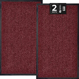 Sierra Concepts 2-Pack Front Door Mat Ribbed Red - Indoor Outdoor Floor Doormat Entryway Welcome Mats - Entrance Shoe Scraper, Entry Inside Outside, 30" x 17"