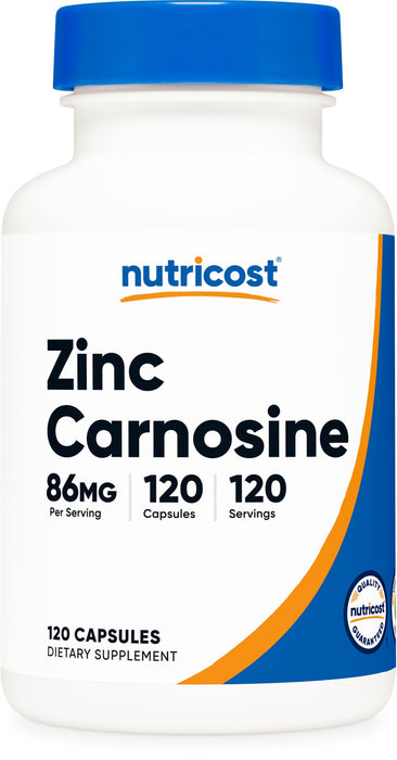 Nutricost Zinc Carnosine 86mg, 120 Capsules - Non-GMO, Gluten Free, Zinc L-Carnosine Supplement