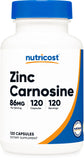 Nutricost Zinc Carnosine 86mg, 120 Capsules - Non-GMO, Gluten Free, Zinc L-Carnosine Supplement