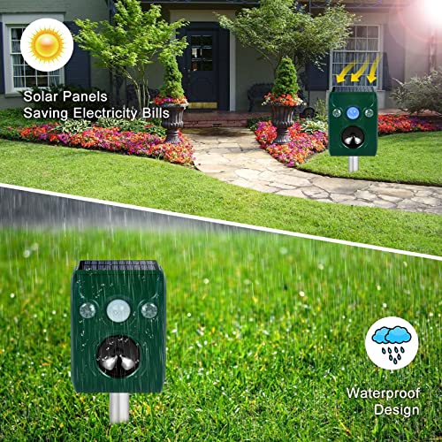 PGFIT 2 pack Solar Animal Repeller Ultrasonic Outdoor Animal Repellent Waterproof Movement LED Flashing Alarm Sound Activated Applicable toDeer,Cat,Bird,Rabbit,Squirrel,Skunk.Protecting Lawn Orchards。