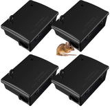 4 Pack Rat Bait Stations Large Rodent Bait Station with Key Reusable Mouse Bait Stations Mice Bait Blocks Heavy Duty Bait Boxes for Outdoor Rodents Mice Bait Blocks, Bait Not Included (Black)