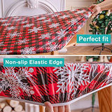 smiry Round Fitted Vinyl Table Cloth Cover Elastic Edged Flannel Backed, Waterproof Wipeable Christmas Vinyl Tablecloth for 36"-44" Round Tables, Bufflo Checked Snowflake