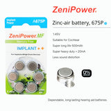 ZeniPower Cochlear Implant Batteries Size A675P Zero Mercury (60 Batteries)