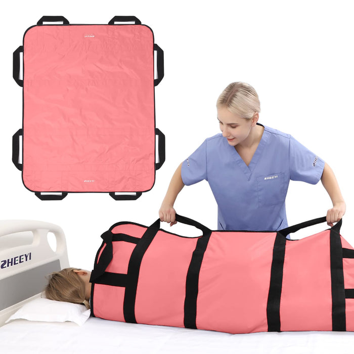 ZHEEYI Multipurpose 48" x 40" Positioning Bed Pad with Reinforced Handles - Reusable & Washable Patient Sheet for Turning, Lifting & Repositioning - Double-Sided Nylon Fabric, Pink