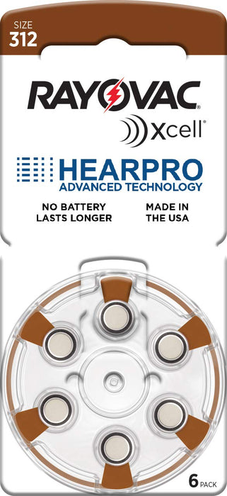 Rayovac Long-Lasting Size 312 Hearing Aid Batteries 60 Pack by HEARPRO - Mercury-Free - Zinc Air Technology - Made in USA - Plus RAYOVAC Keychain Battery Case