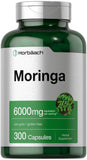 Horbäach Moringa Oleifera | 6000mg | 300 Powder Capsules | Non-GMO and Gluten Free Extract Formula | Complete Green Superfood
