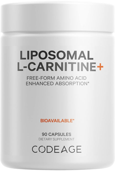 Codeage L-Carnitine 500mg Supplement, 3-Month Supply, L-Carnitine L-Tartrate, Free Form Amino Acid, 1 Capsule A Day, Liposomal Delivery for Enhanced Absorption, Vegan & Non-GMO - 90 Capsules