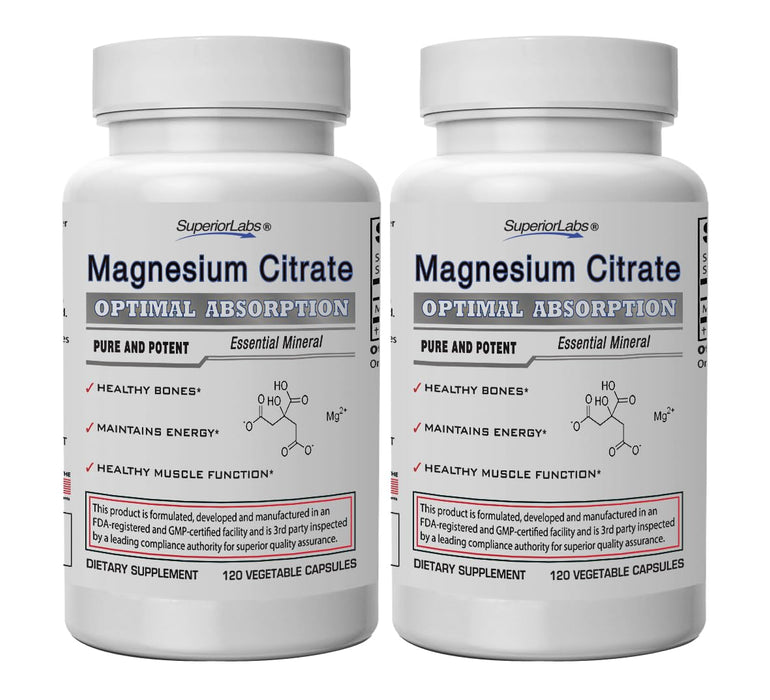 Superior Labs Magnesium Citrate - 100% NonGMO Safe from Additives, Stearates, Gluten and Other Allergens - Powerful Dose for Sleep, Cramps, Twitches - 240 Vegetable Caps (240cap 4 Cap Serving 300mg)
