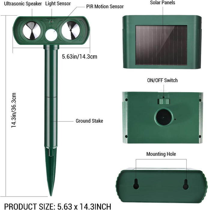 Lubatis 2 Pack Ultrasonic Solar Animal Repellent Animal Repeller to Repel Cat, Dog, Squirrel, Deer, Raccoon, Skunk, Rabbit, Waterproof with Motion Detector Green