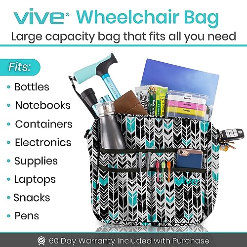 Vive Wheelchair Bag for Accessories (12" x 5 x 12") - Large Adjustable, Folding, Waterproof Backpack - Fits Walkers, Rollators, and Chairs - Pouch for Elderly & Seniors - Caddy Pouch Tray Attachment