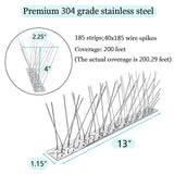 PANGCH Bird Spikes for Pigeons Small Birds,Stainless Steel Bird Spikes -No More Bird Nests & Poop-Disassembled Spikes 185 Strips 200.29 Feet Coverage