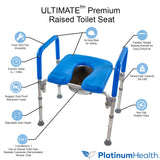 Ultimate Raised Toilet Seat with Handles, Padded, Armrests, Adjustable Height, Premium Elevated Toilet Seat for Elderly Bathroom Safety with Arms, Standard and Elongated Toilets, Blue