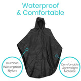 Vive Wheelchair Poncho - Lightweight, Breathable and Waterproof Raincoat - Reusable and Packable Cape With Hood- Men, Women