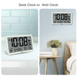 WallarGe Auto Set Digital Wall Clock Battery Operated, Desk Clocks with Temperature, Humidity and Date, Large Display Digital Calendar Alarm Clock for Elderly, Bedroom, Office, 8 Time Zone, Auto DST.