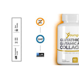 Young+ Glutathione antioxidante Supplement for Immune Support, Glutation Antioxidante, Skin Whitening Pills, and Overall Wellness with 1000mg, 60 Counts per Serving.