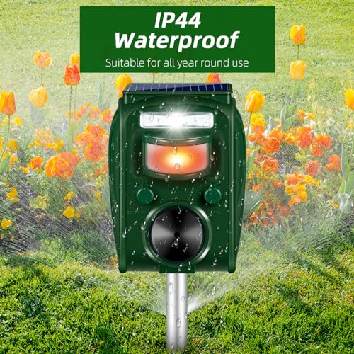 2024 Upgraded Ultrasonic Animal Repellent Outdoor,Cat Repellent Outdoor Solar Animal Repeller with Motion Sensor Strobe Light Raccoon Repellent Deer Repellent Coyote Deterrent Skunk Repellent for Yard