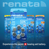 Renata Size 675 Zinc Air 1.45V Hearing Aid Battery - Designed in Switzerland (60 Batteries)