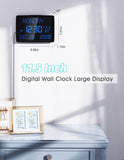 Digital Wall Clock, 11.5" Extra Large Display Calendar Alarm Day Clock with Date and of Week, Temperature,2 USB Chargers,3 Alarms, 5 Dimmer& 12/24Hr LED Desk for Office, Living Room, Bedroom, Elderly