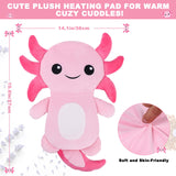 Microwave Heating Pads for Cramps, Cute Microwavable Period Heating Pad Cramps Pain Relief for Women & Girls, Stuffed Animals Moist Heat Pad for Menstrual-Washable Heat Pack (Pink Axolotl)