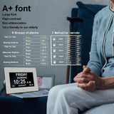 AINFTIME Clock with Day and Date for Elderly-3 Colors Display Digital Calendar Alarm Clock Dementia Alzheimers Clock with Extra Large Display (7in White)