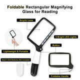 Arsir 3X Folding Magnifying Glass with Light, Retancular Lighted Magnifier with 5 LED Lights, Handhold Page Magnify Lens Seniors Gift for Reading Books, Coins, Maps, Inspection, Kid Exploring -Black