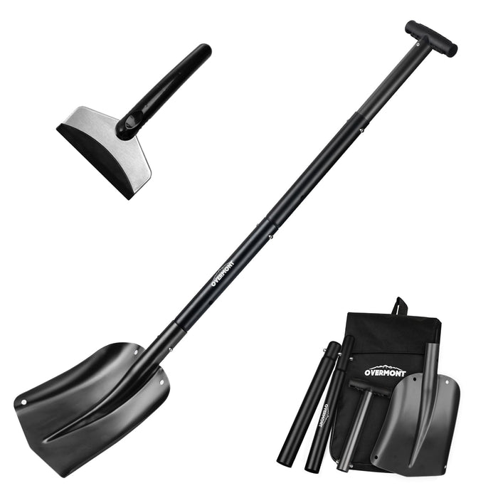 Overmont Folding Emergency Snow Shovel for Car - 32" 42" Small & Compact Tool with Ice Scraper and Carrying Bag- Lightweight Aluminum Shovels for Snow Camping Skiing Snowmobiles