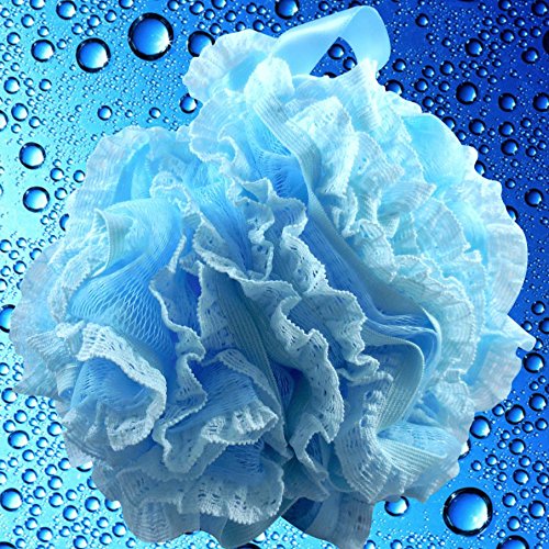 Loofah-Bath-Sponge Lace-Mesh-Set >> 2-Scrubs-in-1 by Shower Bouquet: Large Full 60g Pouf (4 Pack Spa Colors) Body Luffa Loofa Loufa Puff - Exfoliate, Cleanse Skin with Luxurious Bathing Accessories