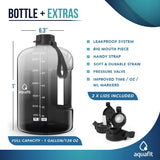 AQUAFIT 1 Gallon Water Bottle With Time Marker - 128 oz Water Bottle With Straw - Gym Water Bottle With Strap, Big Water Bottle with Handle, Reusable Water Bottles With Straw Bike Water Bottles