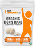 BULKSUPPLEMENTS.COM Organic Lions Mane Mushroom Powder - Lions Mane Supplement, Mushroom Supplement for Immune Health, Lions Mane Organic - Gluten Free, 1000mg per Serving, 500g (1.1 lbs)