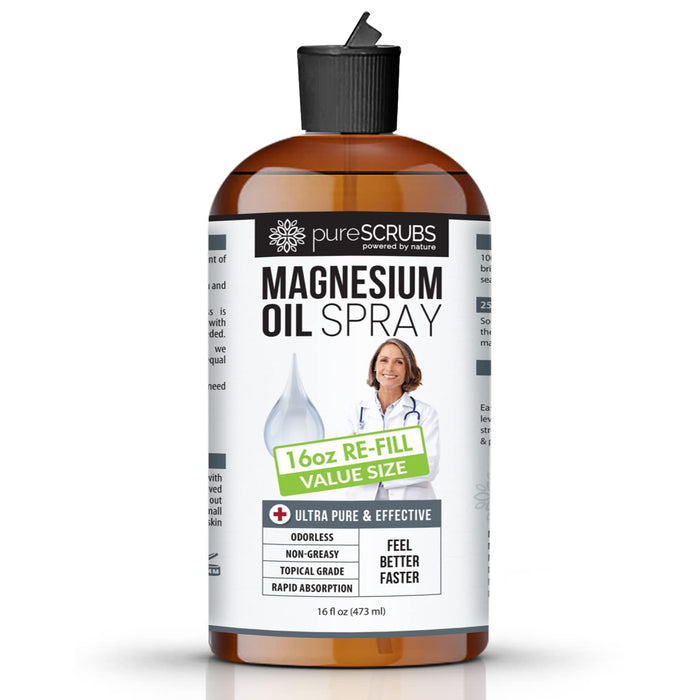 Pure Magnesium Oil, Best Value - Large 16oz Re-Fill Size (12 Month Supply), Organic Zechstein Brine - Feel Better Faster