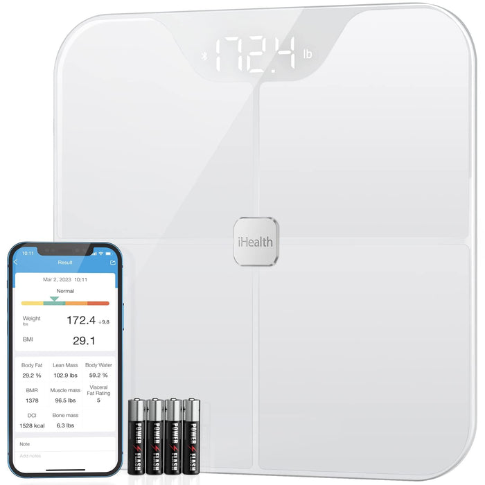 iHealth Nexus Smart Scale for Body Weight Bluetooth, Digital Bathroom Scale Body Fat and Muscle, Body Composition Monitor Health Analyzer for BMI Compatible for iOS & Android Accurate to 0.1lb-White