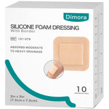 Dimora Silicone Foam Dressing with Border Adhesive 3"x3" Waterproof Wound Dressing Bandage for Wound Care 10 Pack(FSA/HSA Approved)