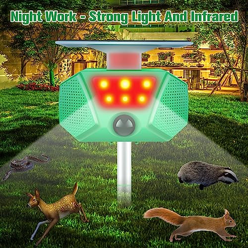 Ultrasonic Animal Repeller, Solar Ultrasonic Repeller Outdoor, Squirrel Animal Repellent with Motion Sensor and Flashing Light,Raccoon Repellent Outdoor Animal Deterrent Dog Cat Deer Bird Protect Yard