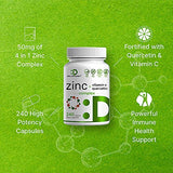 Zinc + Quercetin 500mg with Vitamin C, 240 Capsules, 4-1 Zinc 50mg Complex with 95% Quercetin Supplement for Ultimate Immune Support - Premium Quercetin with Zinc, 4 Months Supply