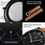 BEN NEVIS Watch, Mens Watch,Minimalist Fashion Simple Wrist Watch Analog Date with Leather Strap Orange Blue