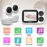 VTimes Baby Monitor with 2 Cameras, 3.2" IPS Screen, 2-Way Talk, Baby Monitor No WiFi Night Vision, Pan-Tilt-Zoom VOX Mode Temperature Monitor 8 Lullabies and 1000ft Range for Baby Pet Elderly