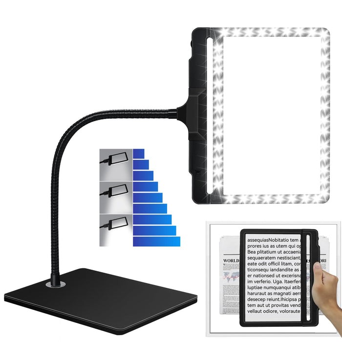 5X Large Magnifying Glass with Light and Stand, 42 LED Flexible Gooseneck Magnifying Desk Lamp, 2 in 1 Adjustable Brightness Detachable Large Page Magnifier for Reading, Sewing, Crafts, Painting, DIY