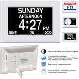 AINFTIME Clock with Day and Date for Elderly-3 Colors Display Digital Calendar Alarm Clock Dementia Alzheimers Clock with Extra Large Display (7in White)